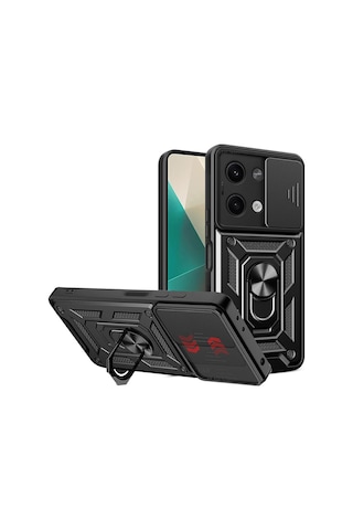 Xiaomi Poco X6 Kılıf Pars Lens Sürgülü Yüzüklü Standlı Korumalı Kılıf