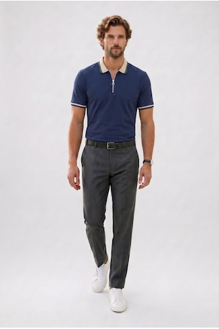 Tudors Erkek Slim Fit Dar Kesim %100 Pamuk Kısa Kollu Yarım Fermuarlı Lacivert Polo Yaka Tişört-50748