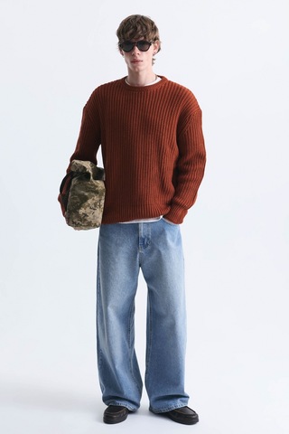 Vamos Oversize Basic Triko Kazak Kiremit