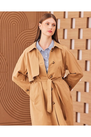Gala-xi Büyük Beden Apolet Camel Kadın Trençkot 2321901005 001