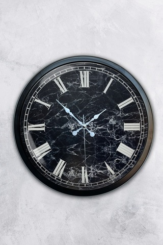 40 Cm Siyah Metal Mermer Desenli Duvar Saati