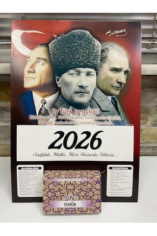Ömür Takvim Atatürk Görselli 2.bölge 2026 Kartonlu Yapraklı Duvar Takvimi