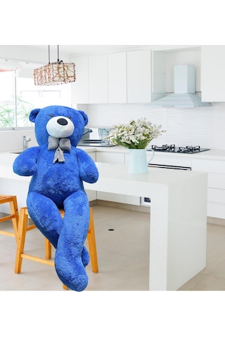 130 Cm Papyonlu Sevimli Peluş Ayı - Sevgiliye Özel Hediye Mavi