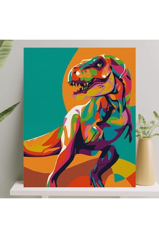 Palmiye Hobi Sanat Sayılarla Boyama Tuval Seti Fırça Boya Dahil Çıtalı 40x50 Cm - Dinozor