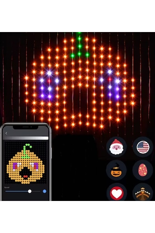 2x2metre Akıllı Perde Led Işık Animasyonlu Telefondan Kontrollü