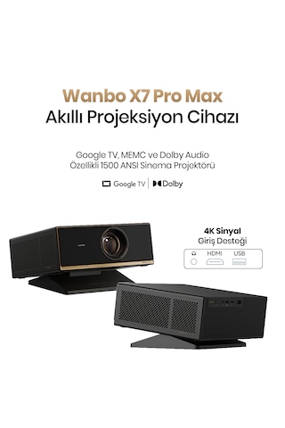 Wanbo X7 Pro Max Google Tv Projeksiyon Cihazı, 1500 Ansı Lümen, Full Hd 1080p, 4k Destekli, Otomatik Odaklama