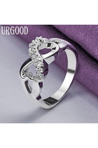 925 Ayar Gümüş Kalp Yay Yüzük Parti Hediye Romantik Takı