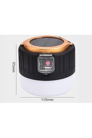 G-300W Kamp Lambası Solar Güneş Enerjili Led Şarjlı El Feneri Siyah