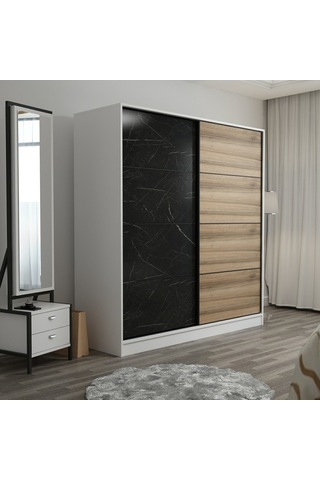 Minarmobilya Minar Kale 2 Kap. Sürgülü Dolap 180 Cm - Beyaz/Royal Mermer/Dore