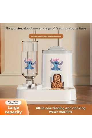 Honeybeeshop Pembe Stitch Otomatik Kedi Mama Ve Su Kabı 2si 1 Arada Programlanabilir Büyük Kapasiteli Kolay Temizlenir