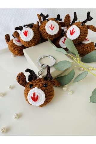 Fynbos Amigurumi Ren Geyiği Figürlü El Yapımı Yılbaşı Anahtarlık
