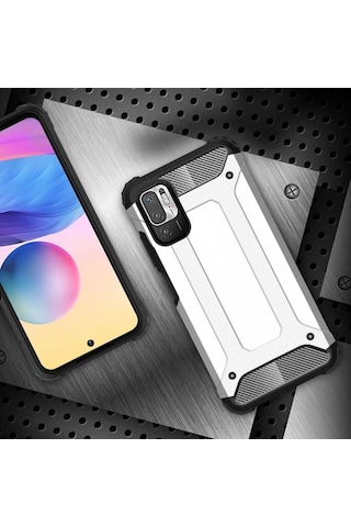 Noktaks - Xiaomi Uyumlu Xiaomi Redmi Note 10 5g - Kılıf Çift Katman Zırh Tank Crash Military Kapak - Gri