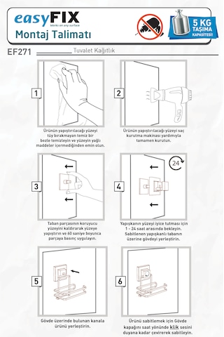 Tekno-Tel EF271 Easyfıx Yapışkanlı Tuvalet Kağıtlık Mat Siyah
