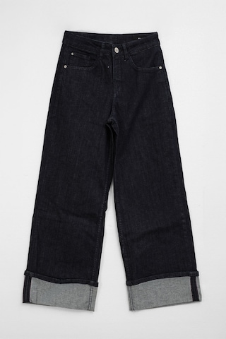 Bluew White Kadın Yüksek Bel Wide Leg Paçası Katlamalı Lacivert Jean Pantolon