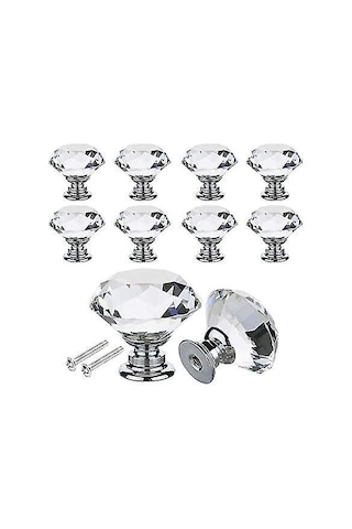 Kristal Kapı Kolları 10 Adet 30mm Şeffaf Cam Kulplu Dolap Çekmecesi