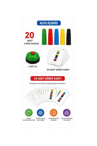 Renkli Ve Hızlı Süper Pratik Akıllı Bardaklar Eğitici Zeka Oyunu Çocuk Ve Aile Kutu Oyunu