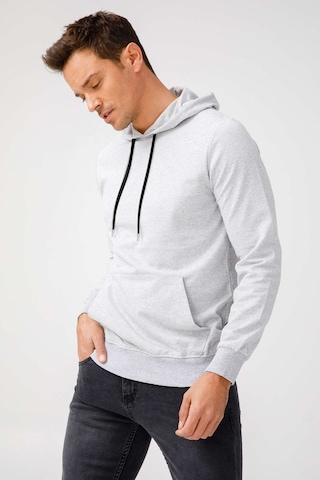 Igs İgs Erkek A.gri Modernfıt / Ekstra Dar Kalıp Kapşonlu Fermuarsız Sweatshirt Açık Gri