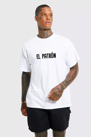 Gang Serıes Erkek Beyaz Oversize Medellin Baskılı T-shirt Beyaz