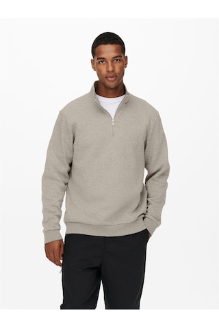 Only & Sons Onsceres Half Zıp Sweat Noos Erkek Gri Sweatshirt - 22019055 Gri
