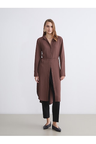 Lcwaıkıkı Classic Kahverengi Dokulu Oversize Kadın Gömlek Tunik