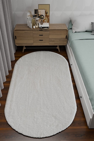 Tropikal Home Post Peluş Yumuşak Oval Halı Tüylü Halı Kaymaz Taban Konforlu Dekoratif Yıkanabilir Beyaz