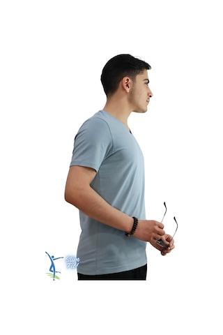 Sermoda Erkek Slim Fit V Yaka Tişört - Dar Kesim Basic Günlük T-shirt Bebe Mavi Bebek Mavisi