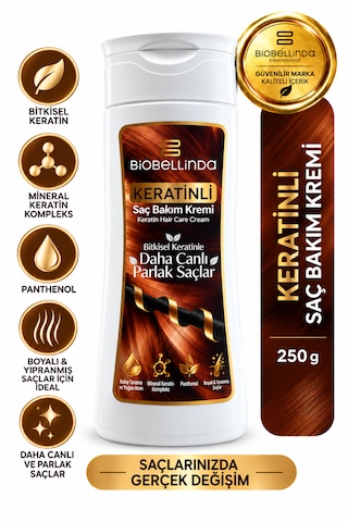 Keratinli Saç Bakım Kremi Bitkisel Keratin, Mineral Keratin Kompleks Ve Panthenol, Boyalı & Yıpranmış Saçlar 250 Gr