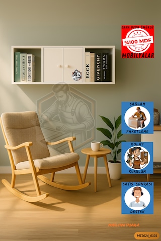 Tamamı Mdf 2 Kapaklı Açık Bölmeli Duvar Rafı Kitaplık