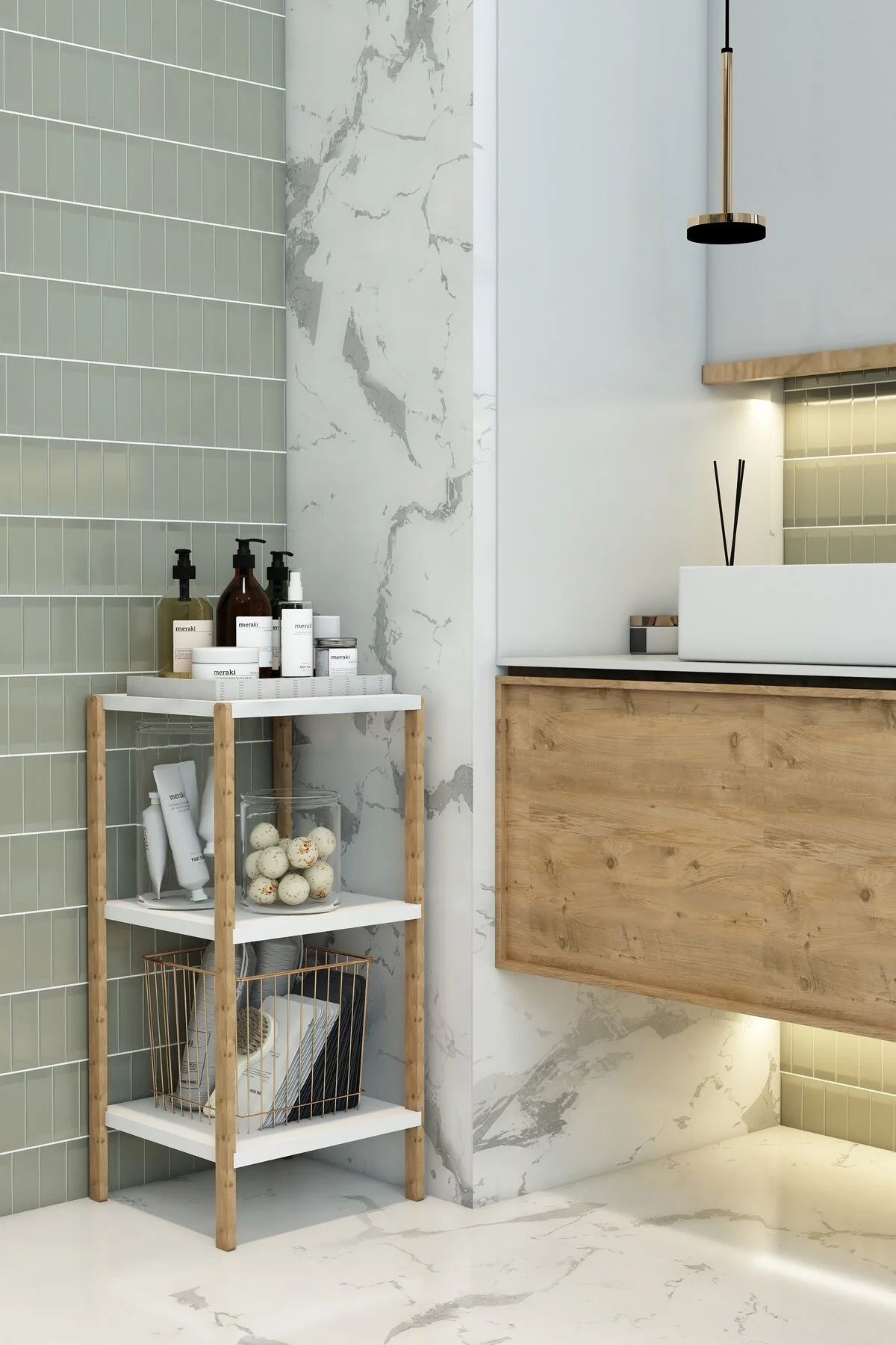 Aden 3 Raflı Banyo Rafı Atlantik Çam Beyaz