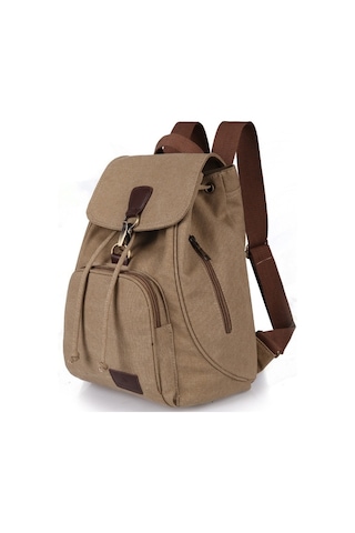 Kadın Tuval Öğrenci Laptop Çantası Sırt Çantası Haki