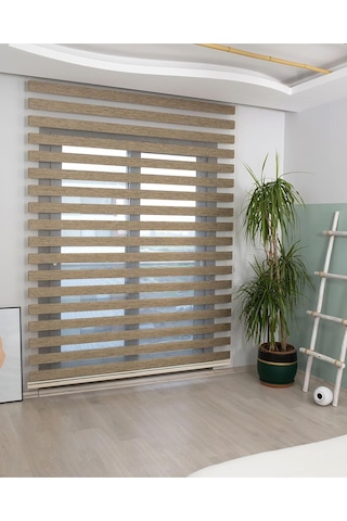 Bambu Kumaş Kahverengi Zebra Stor Perde Alüminyum Kasalı, 115 X 200 Cm