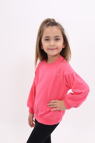 Toontoy Kız Çocuk Relax Fit Bisiklet Yaka Büzgülü Reglan Kol Sweatshirt - 2 İplik Fuşya