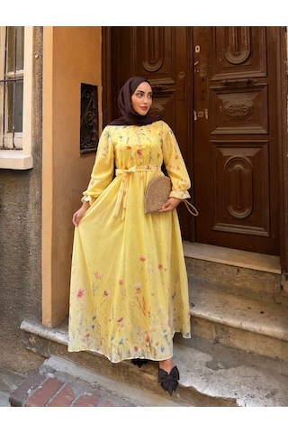 Efulim Womens Modal Tül Şifon Elbise Sarı