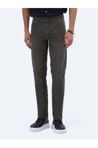 Kahverengi Slim Fit Denim Pamuk Karışımlı Pantolon Kahverengi