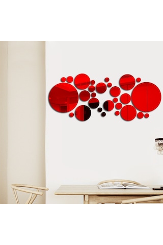 Aubyhe 30'lu Kırmızı Akrilik Yuvarlak Ayna Duvar Sticker Seti - Dıy Ev Dekorasyonu, Çocuk Odası/yatak Odası/banyo Uygun, Hafif, Kolay Kurulum, Zedelenmeyen Kaldırma Kırmızı