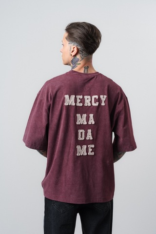 Respire Erkek Mercy Nakışlı Yıkamalı Oversize T-shirt Bordo