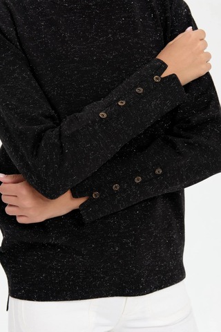 Desen Triko Kadın Sıfır Yaka Önü Kısa Arkası Uzun Bluz 23331 Siyah Siyah