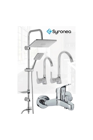 Delta Krom 3 Parça Banyo Mutfak Evye Lavabo Batarya Musluk Seti Duş Bataryası Evye Musluk Krom