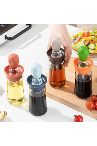 Hfambition Ev Fırında Ve Bahçe Barbeküs İçin Silikon Yağlı Fırça, Dozajlı Yağ Sokucu, Turuncu-yesil, Pratik Kullanım Çok Renkli