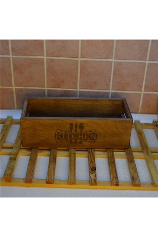 Ahşap Organizer Kahverengi Mutfak Organizer Çok Amaçlı