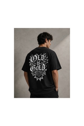 Yolo Street Old Is Gold Baskılı Oversize Siyah %100 Pamuk Erkek Tişört Vintage Dark Gothic Streetwear 1ssiyah