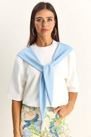 Shade Kadın Şal Detaylı Oversize Basic T-shirt 1094 60286118 - Beyaz-bebe Mavi Beyaz - Mavi