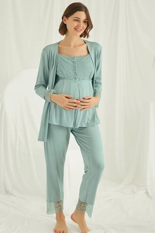 Monamise 18468 Hamile Lohusa Sabahlıklı Pijama Takımı -yeşil