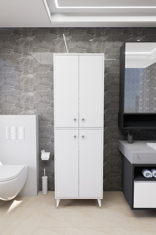 Furex 6 Raflı 2 Kapaklı Çok Amaçlı Banyo Dolabı Beyaz Beyaz