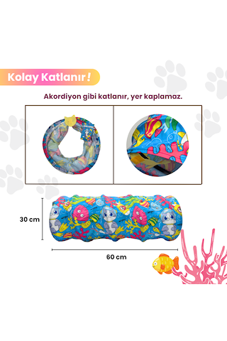 Miyav Aqua Temalı Kedi Tüneli 60 Cm