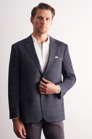 İmza Lacivert Mono Yaka Kareli Desen Esnek 4 Drop Comfort Fit Classic Ceket 1002255156 Lacivert