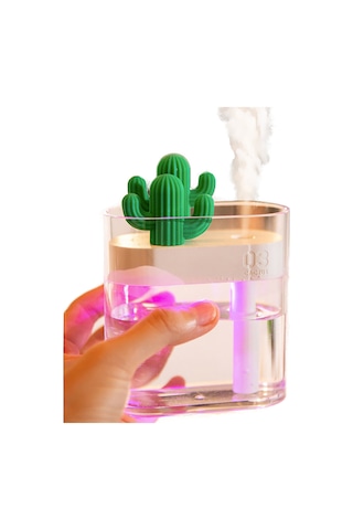 Tenfowee Cactus Şekilli Usb Nemlendirici 160ml - 7 Renkli Gece Lambası, Nano Sprey Teknolojisi, Ev/ofis Kullanıma Uygun