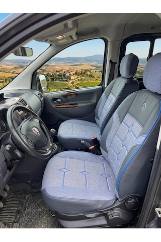 Fiat Linea Actual-pop Araca Özel Lüks Keten Kılıf - İndigo Mavisi - Arka Bütün Koltuk Birebir Uyum