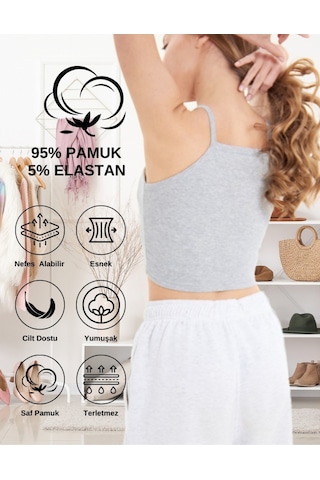 Alya Underwear Kaşkorse Dar Yaka Askılı Crop Gri Melanj