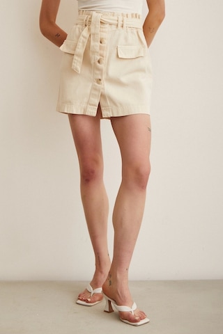 Never More Düğmeli Gabardin Etek Bej